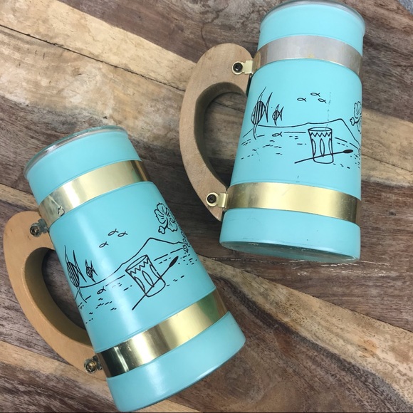 Vintage l 50s Siesta Ware Aqua Rockabilly Tropical Hawaiian Tiki Mug Barware - Picture 5 of 13